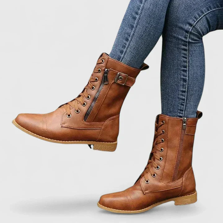 Lace-Up Ankle Boots with Side Zip for Women
