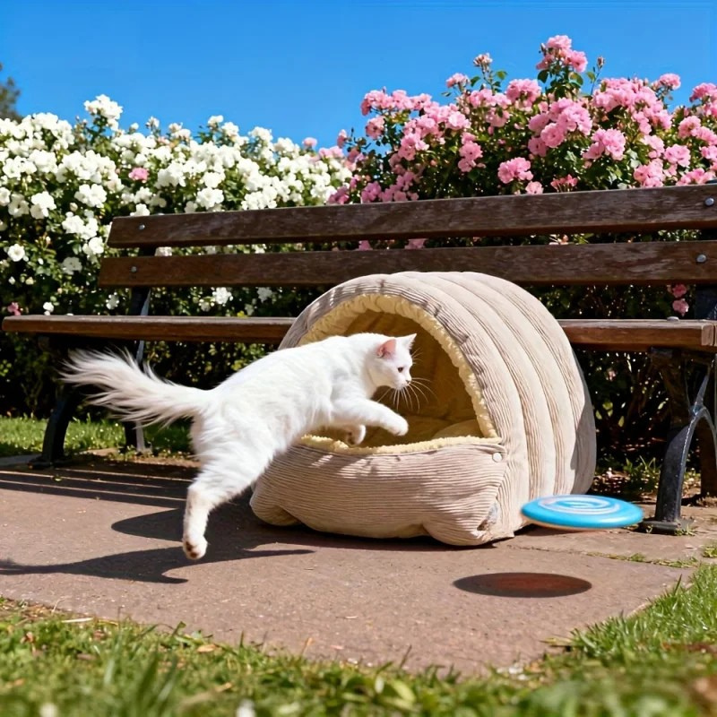 Cozy Arctic Fleece Enclosed Cat Cave Bed