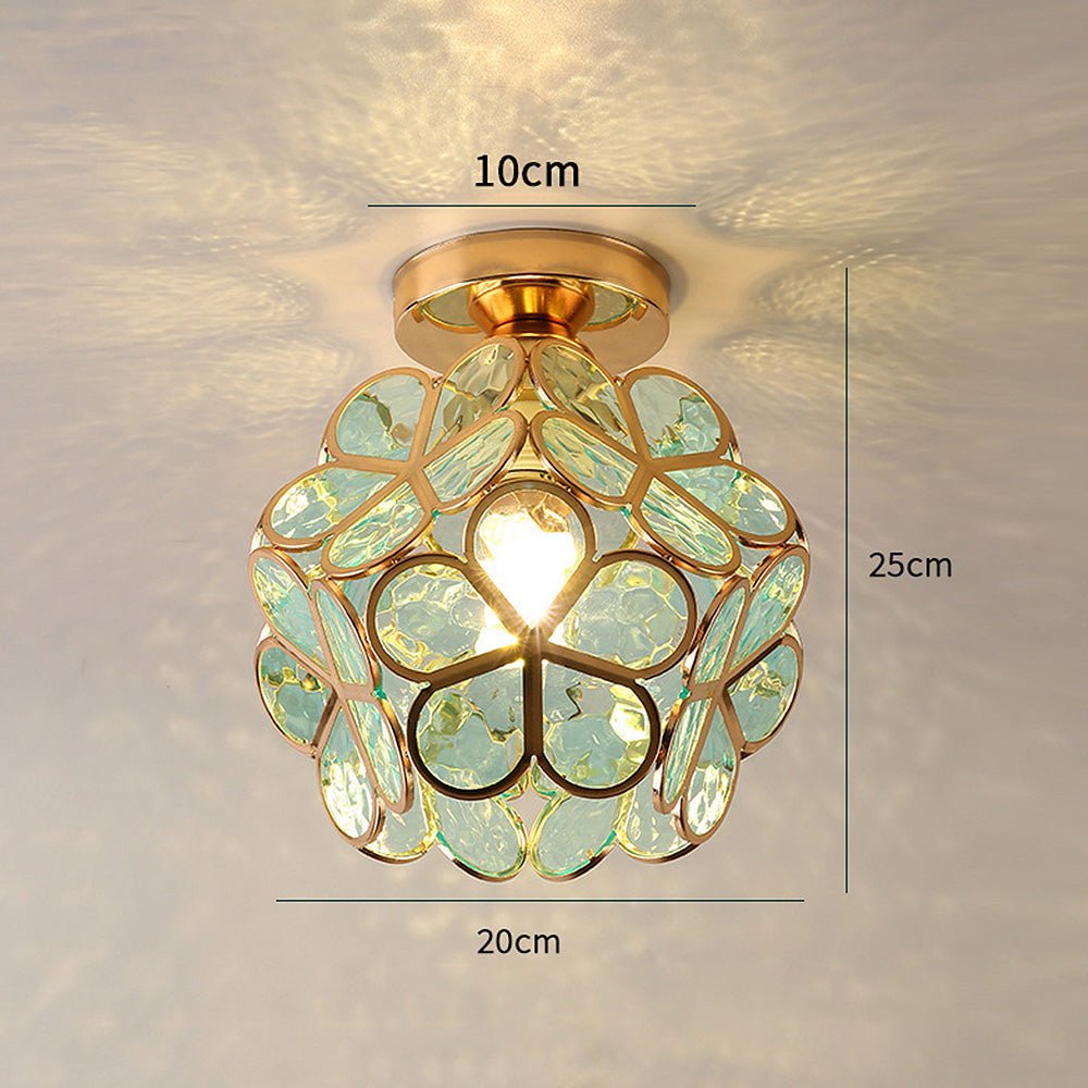 Floral Glass Hall Lamp with Golden Accents