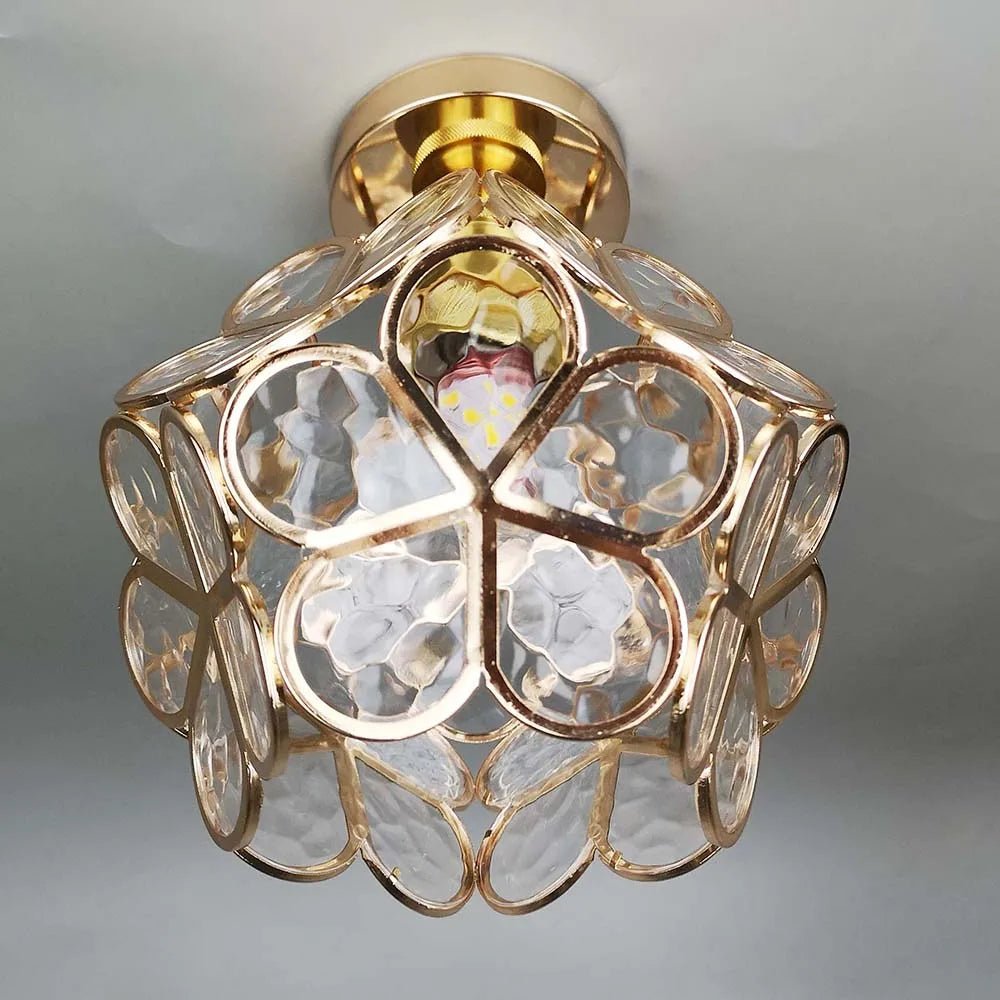 Floral Glass Hall Lamp with Golden Accents