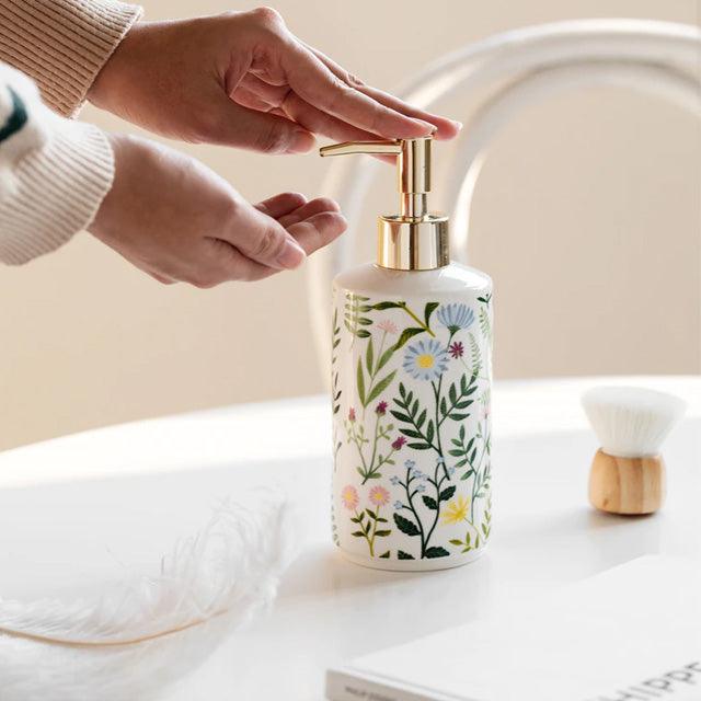 Ceramic Floral Soap Dispenser for Liquid Soap