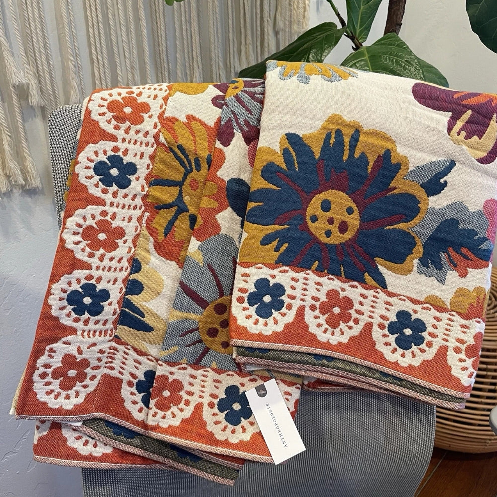 Floral Cotton Bath Towel - Lightweight & Quick-Drying