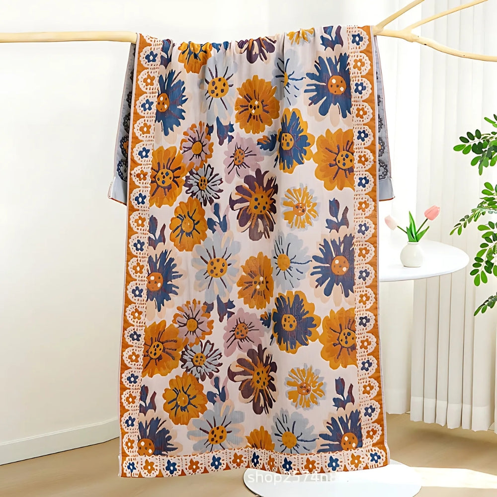 Floral Cotton Bath Towel - Lightweight & Quick-Drying