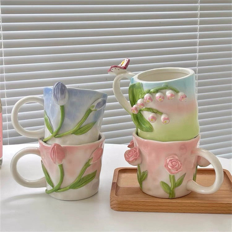 Hand-Painted Floral Ceramic Coffee Mug