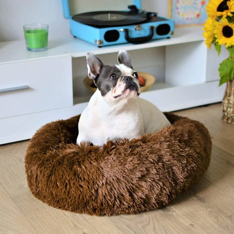 Round Plush Calming Pet Bed for Anxiety Relief