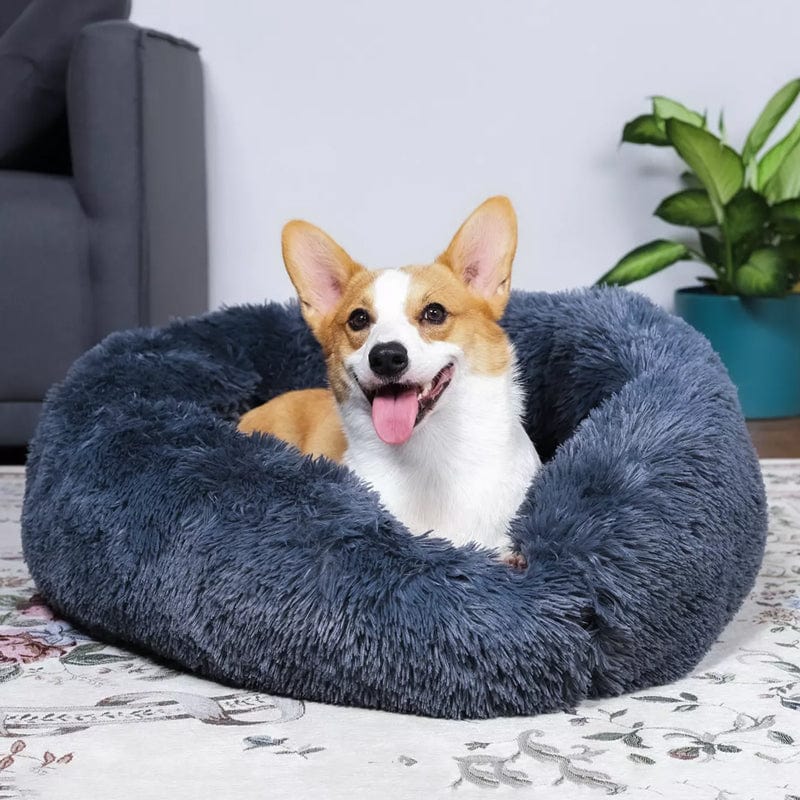 Round Plush Calming Pet Bed for Anxiety Relief
