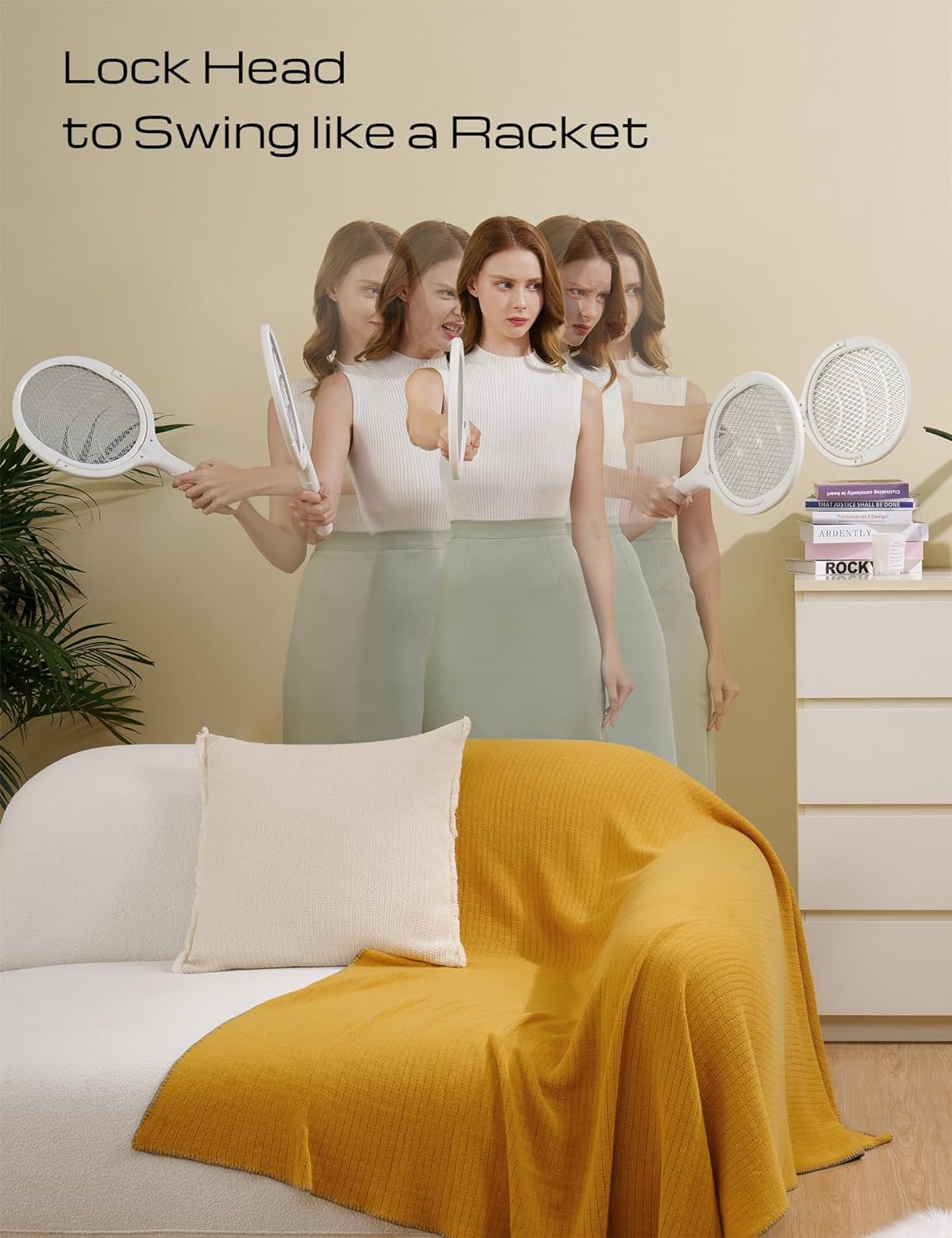 Rechargeable Electric Fly Swatter with 90° Rotating Head