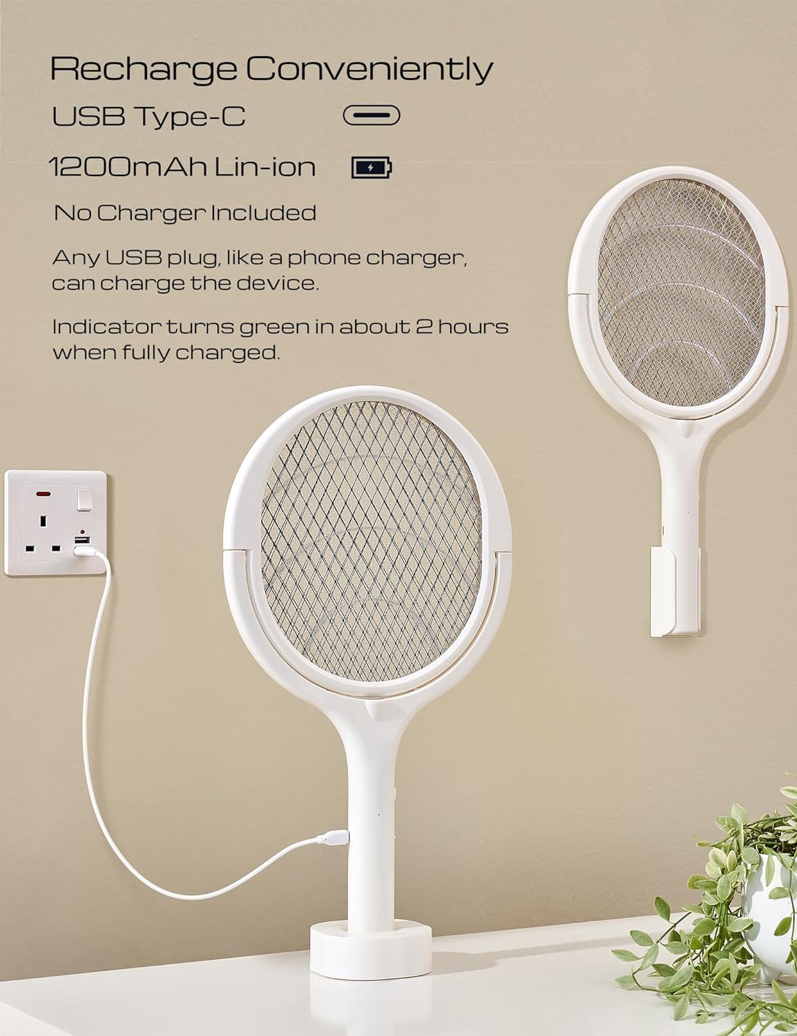 Rechargeable Electric Fly Swatter with 90° Rotating Head