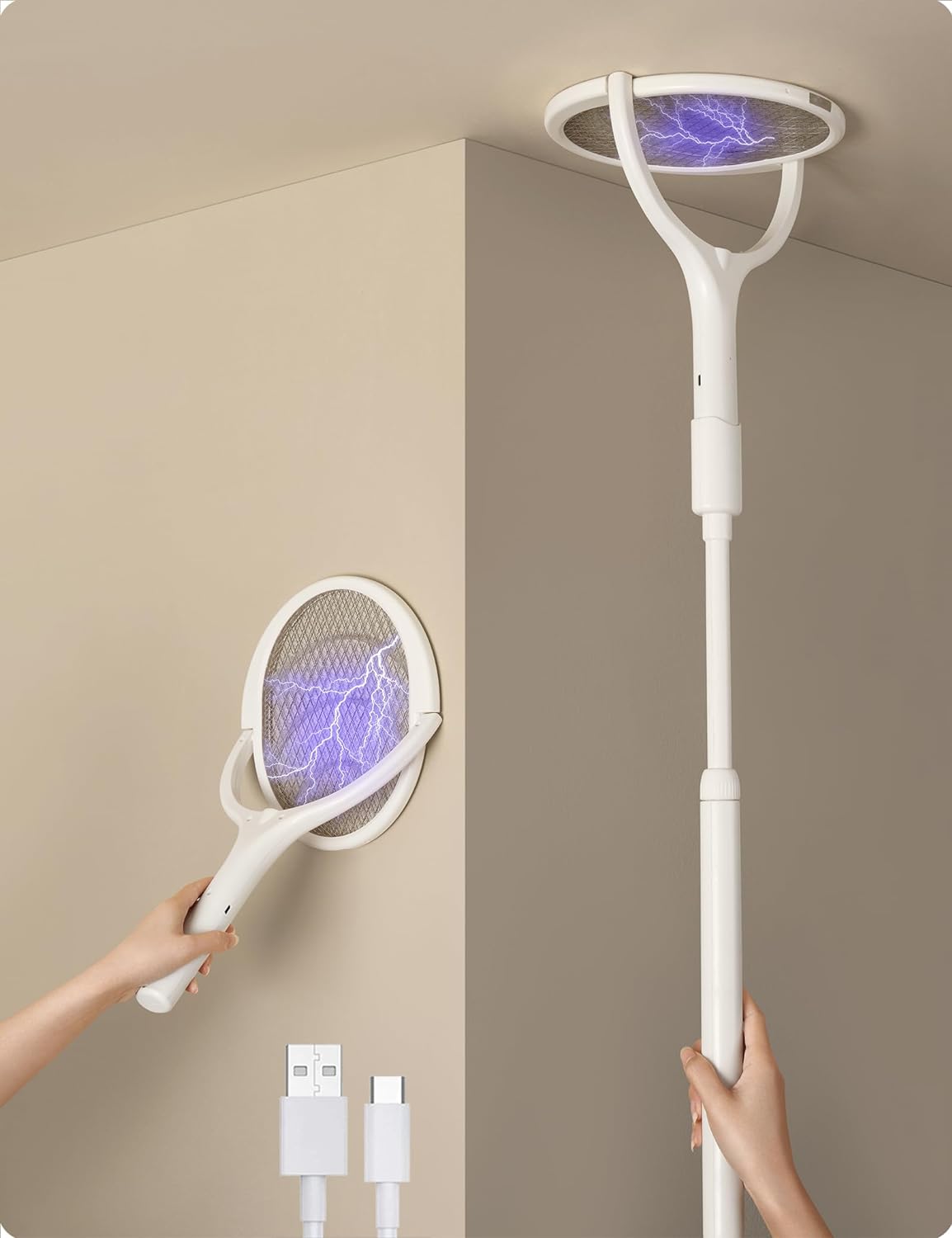 Rechargeable Electric Fly Swatter with 90° Rotating Head