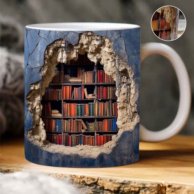 3D Ceramic Library Mug for Book Lovers