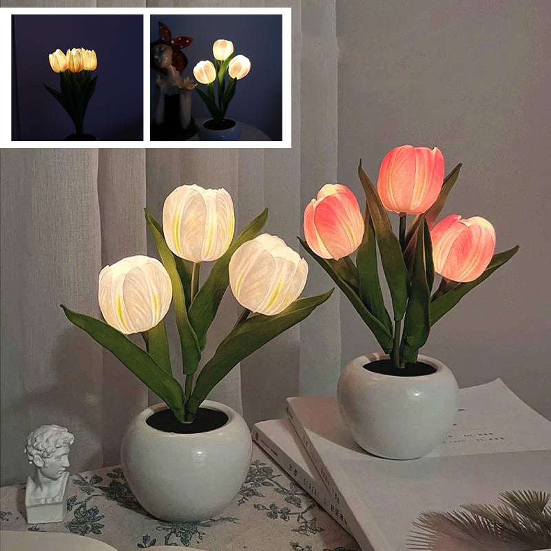 LED Tulip Nightstand Lamp - Ceramic Flower Table Light
