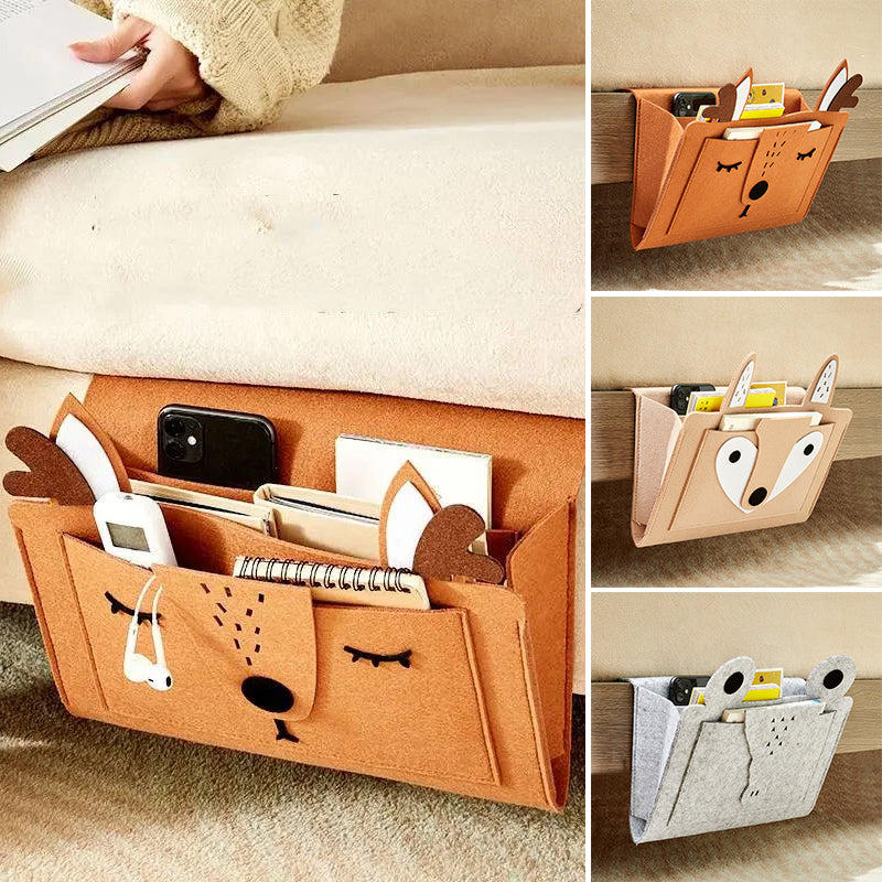 Hanging Felt Nightstand Storage Caddy with Large Pockets