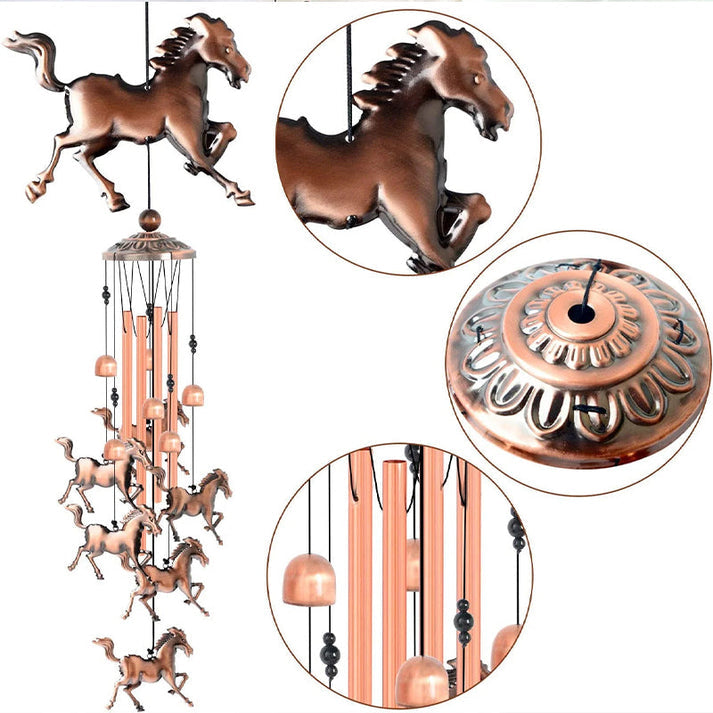 Decorative Metal Wind Chime with Horse Figurines for Garden and Balcony
