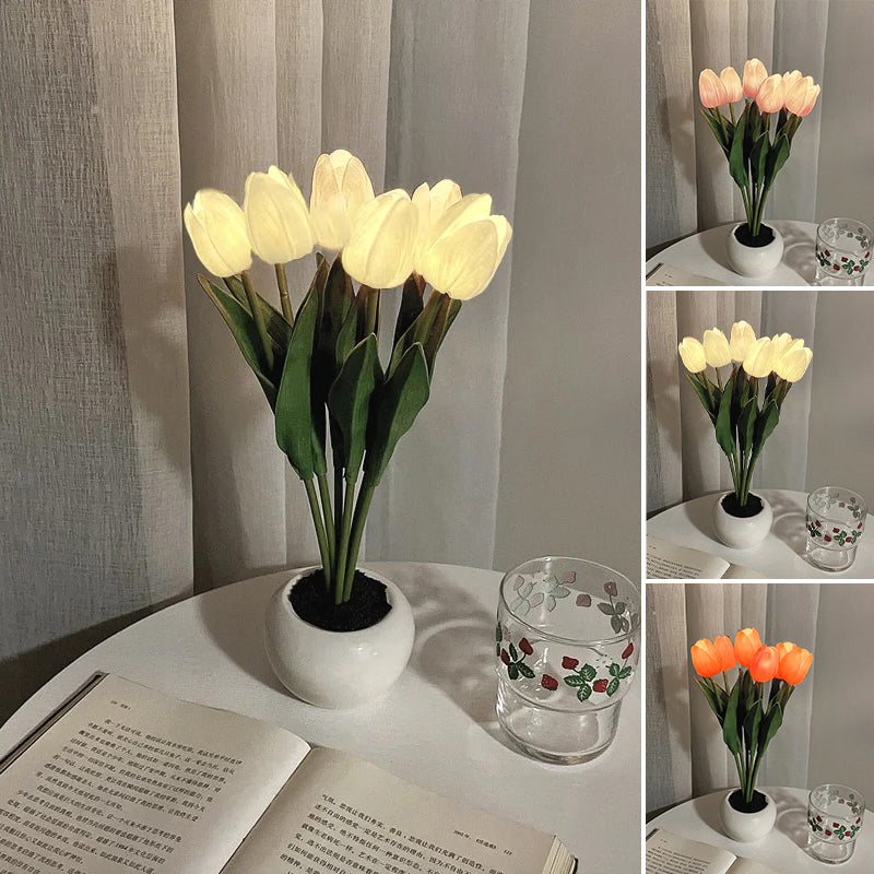 LED Tulip Nightstand Lamp - Ceramic Flower Table Light