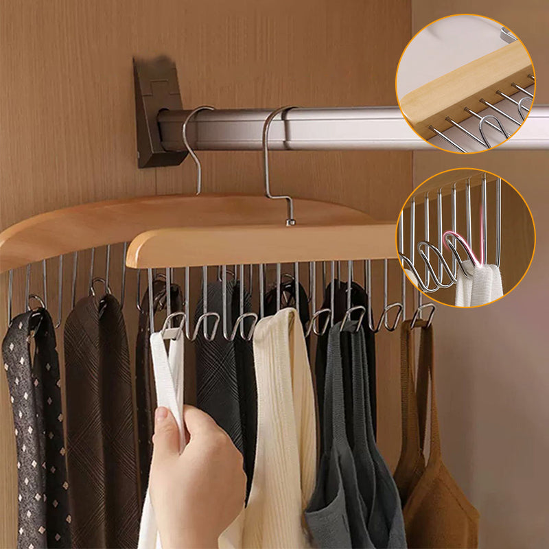 Wooden Multi-Dress Hanger with 8 Hooks and 360-Degree Rotating Top