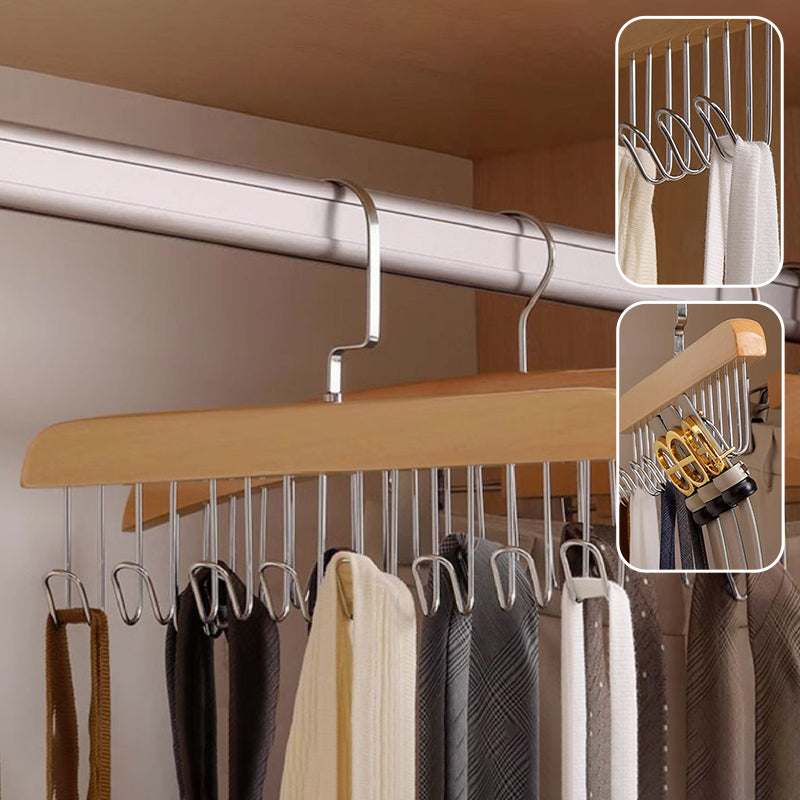 Wooden Multi-Hook Non-Slip Clothes Rack with 360-Degree Rotation