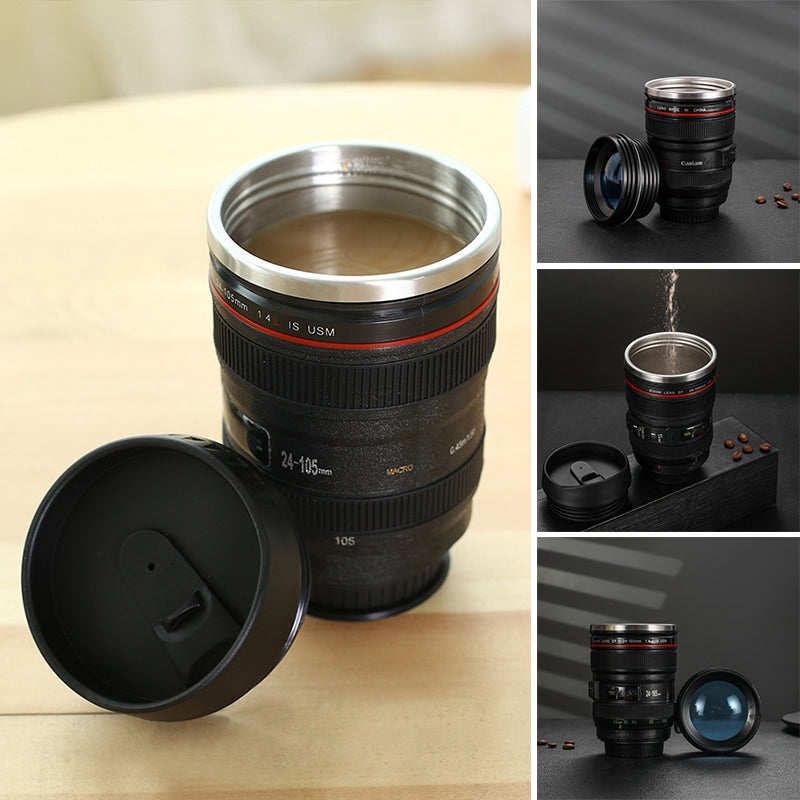 Camera Lens Coffee Mug Insulated Travel Cup for Photographers