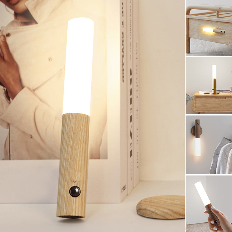 Rechargeable Motion Sensor Night Light - Modern Wood Wall Lamp