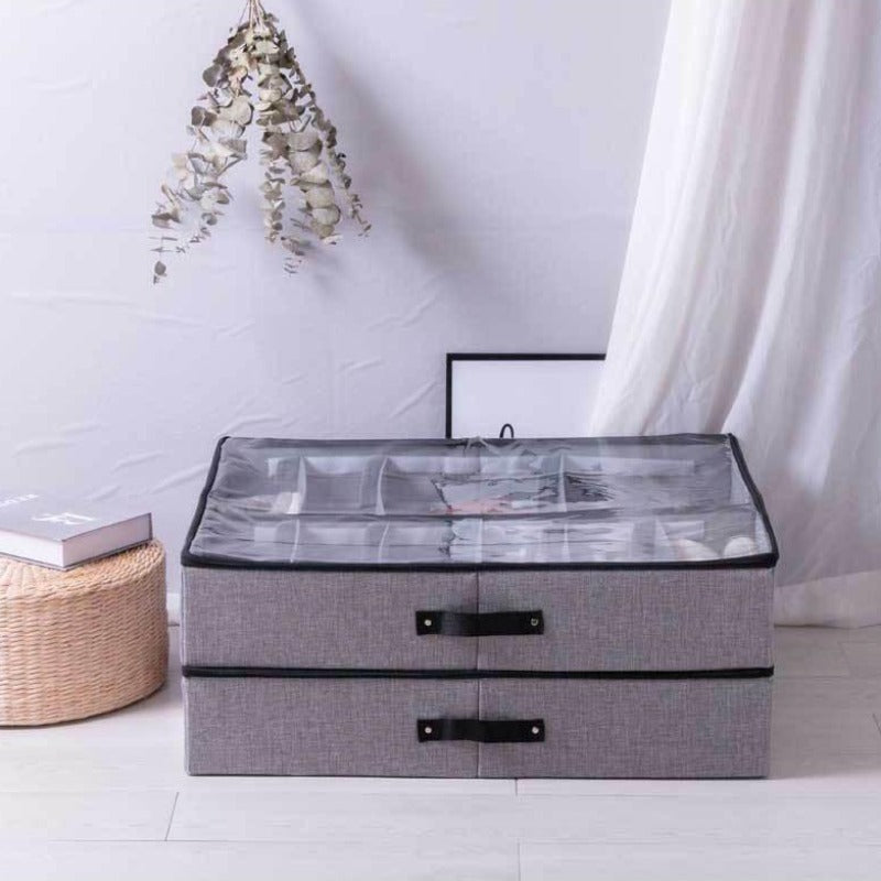 Foldable Shoe Storage Organizer with Transparent Lid and Adjustable Compartments