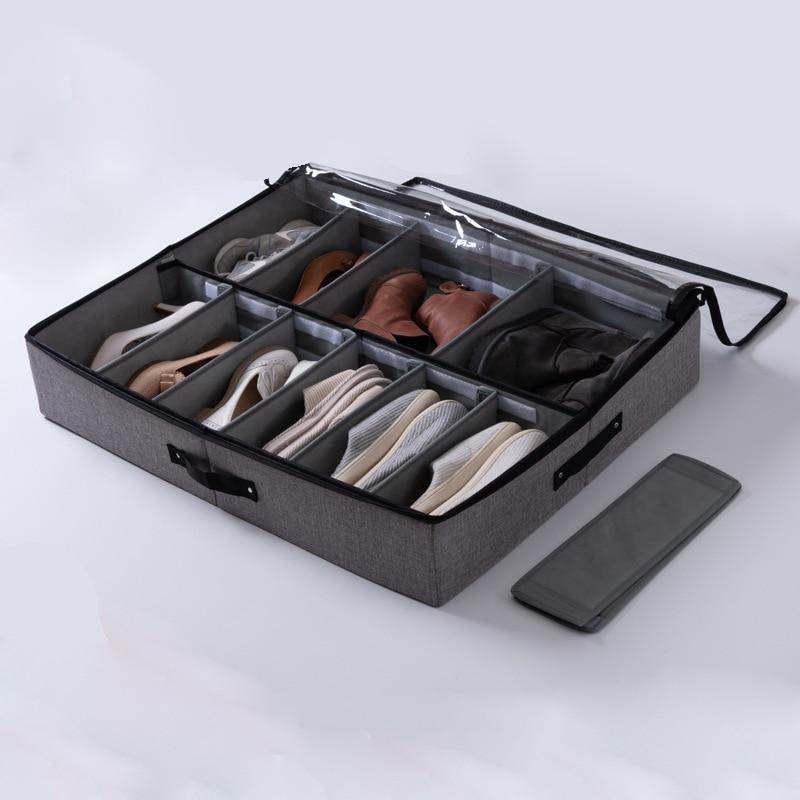 Foldable Shoe Storage Organizer with Transparent Lid and Adjustable Compartments