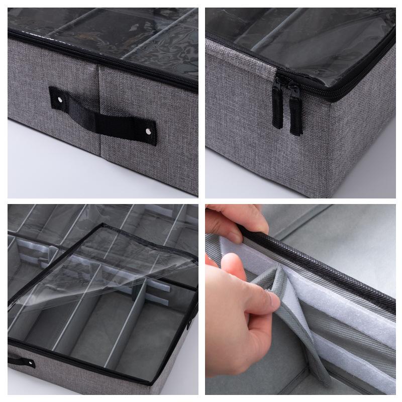 Foldable Shoe Storage Organizer with Transparent Lid and Adjustable Compartments