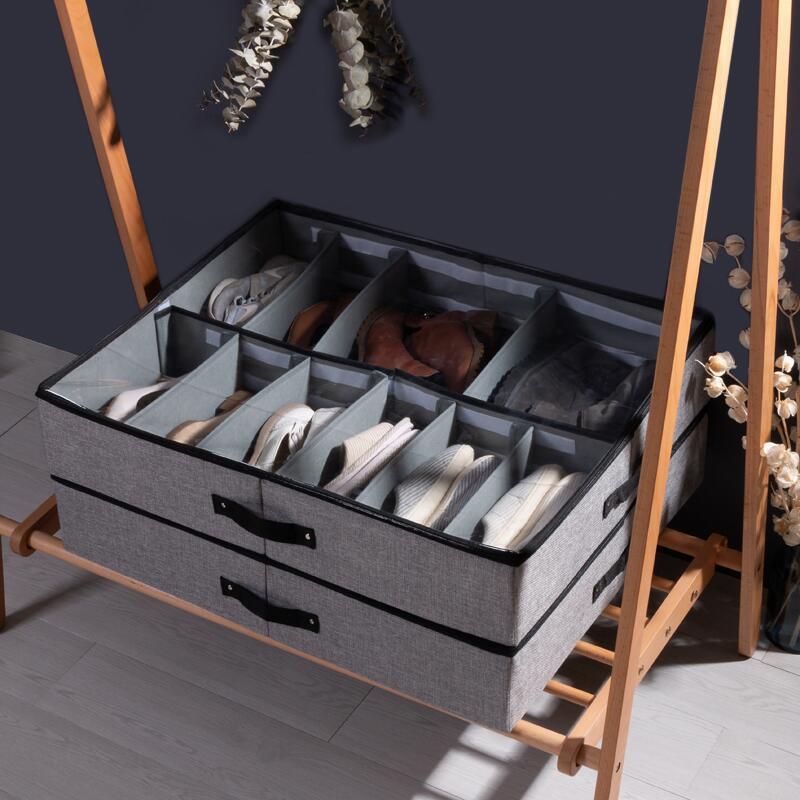 Foldable Shoe Storage Organizer with Transparent Lid and Adjustable Compartments