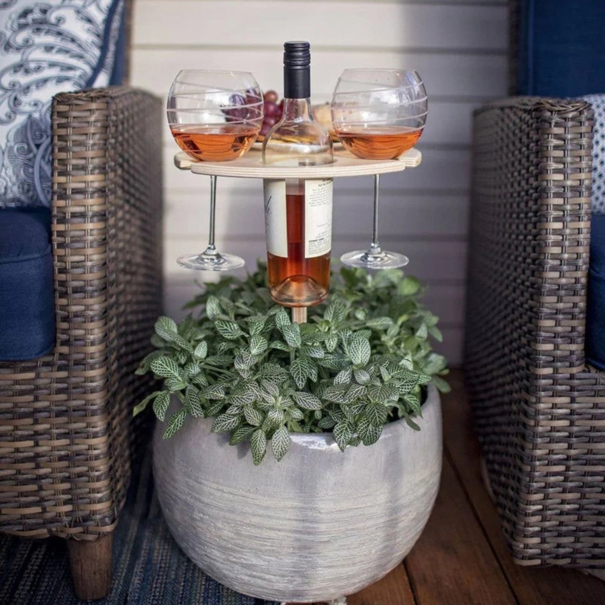 Foldable Wooden Picnic Table with Wine Rack