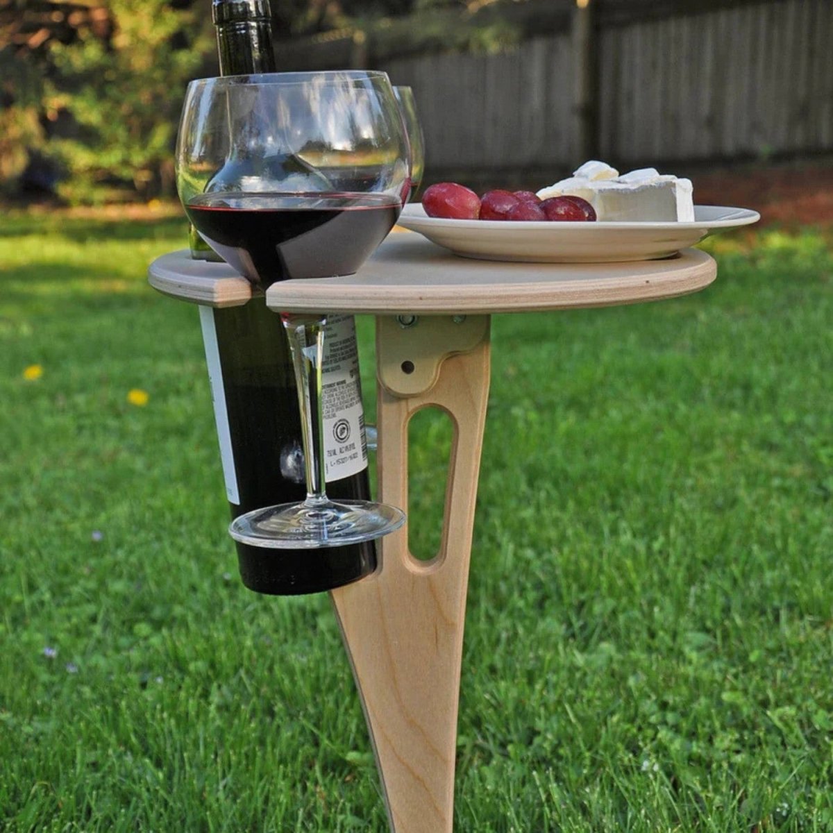 Foldable Wooden Picnic Table with Wine Rack