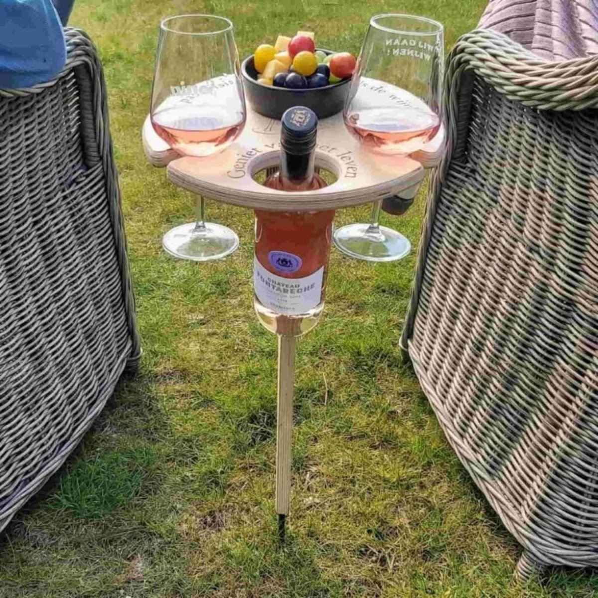 Foldable Wooden Picnic Table with Wine Rack
