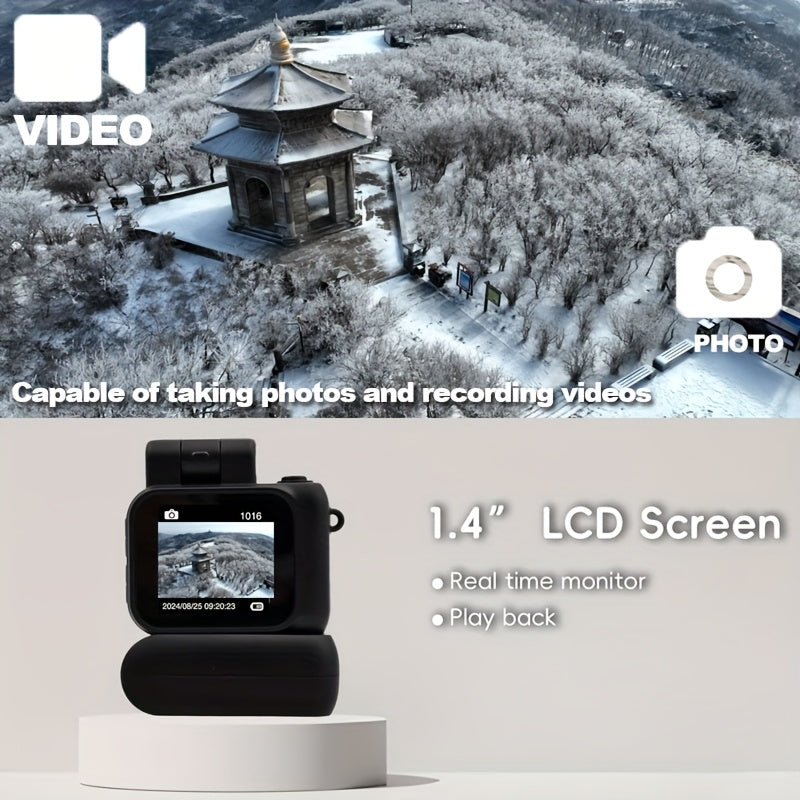 1080P Portable Video Camera with LCD Screen and Rechargeable Battery