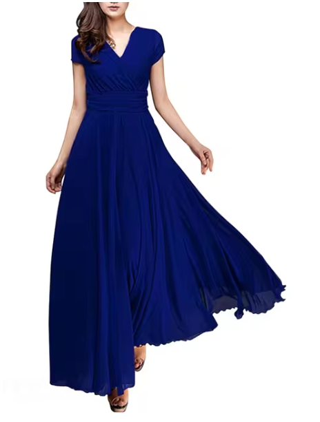 Bohemian Long Evening Dress with V-Neckline
