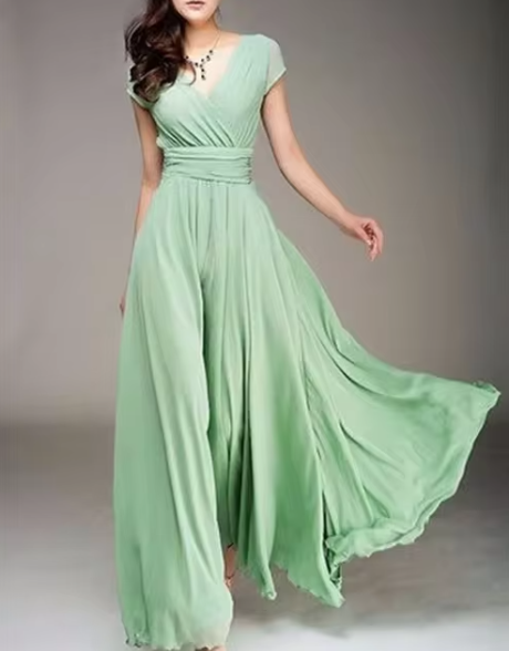 Bohemian Long Evening Dress with V-Neckline