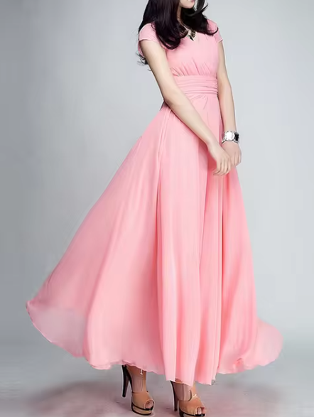 Bohemian Long Evening Dress with V-Neckline