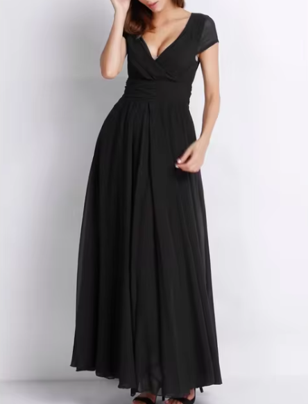 Bohemian Long Evening Dress with V-Neckline