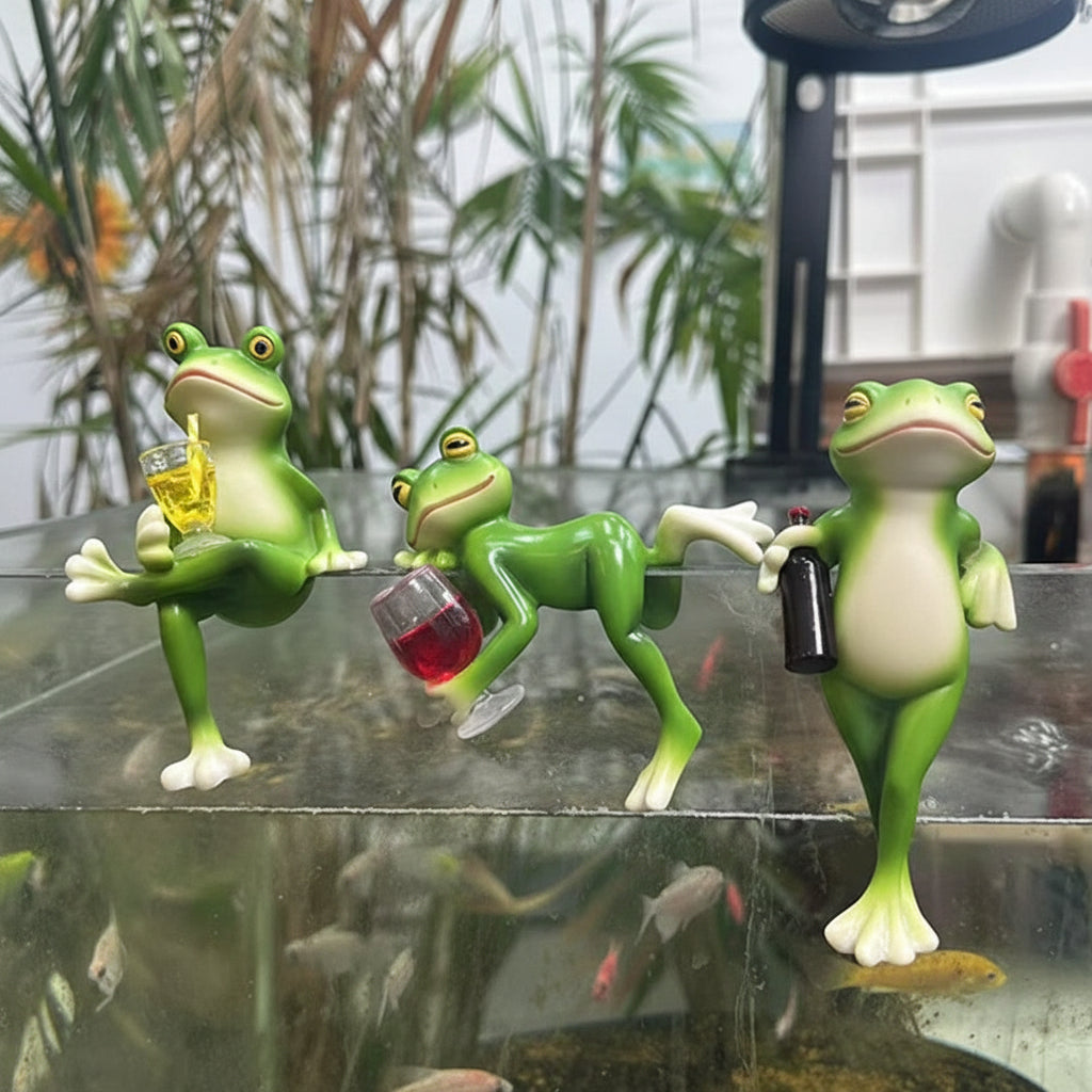 Frog Plant Display Ornament with Wine Glass for Pot Edge Decor