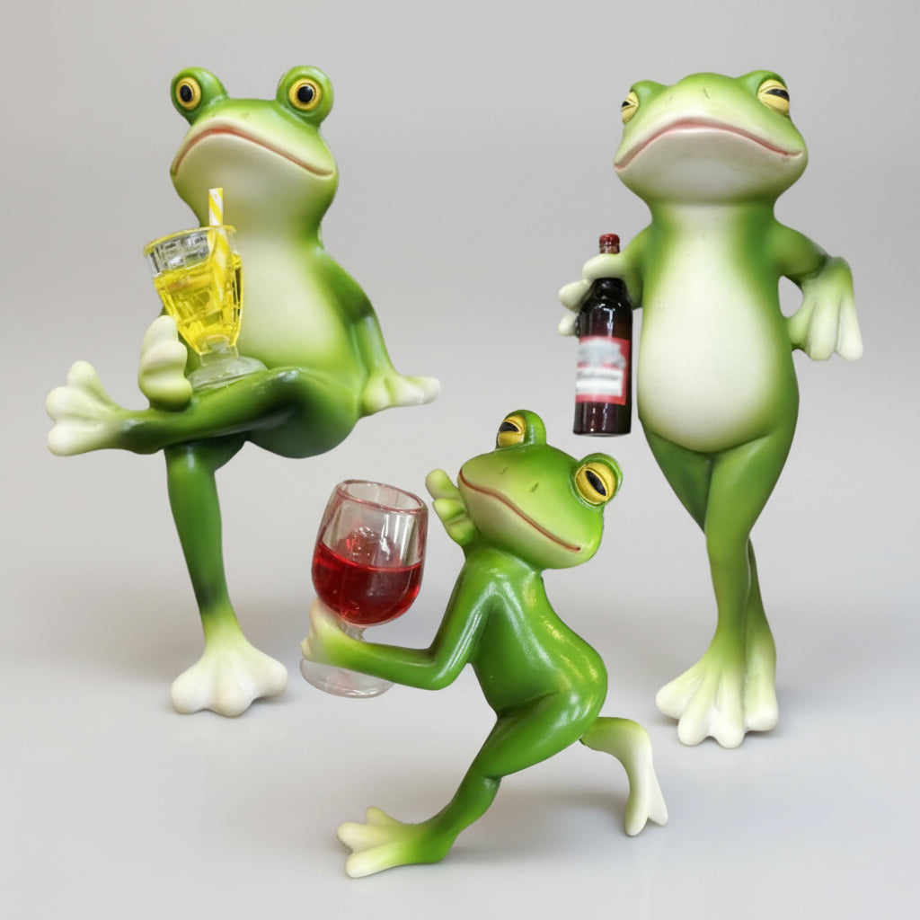 Frog Plant Display Ornament with Wine Glass for Pot Edge Decor