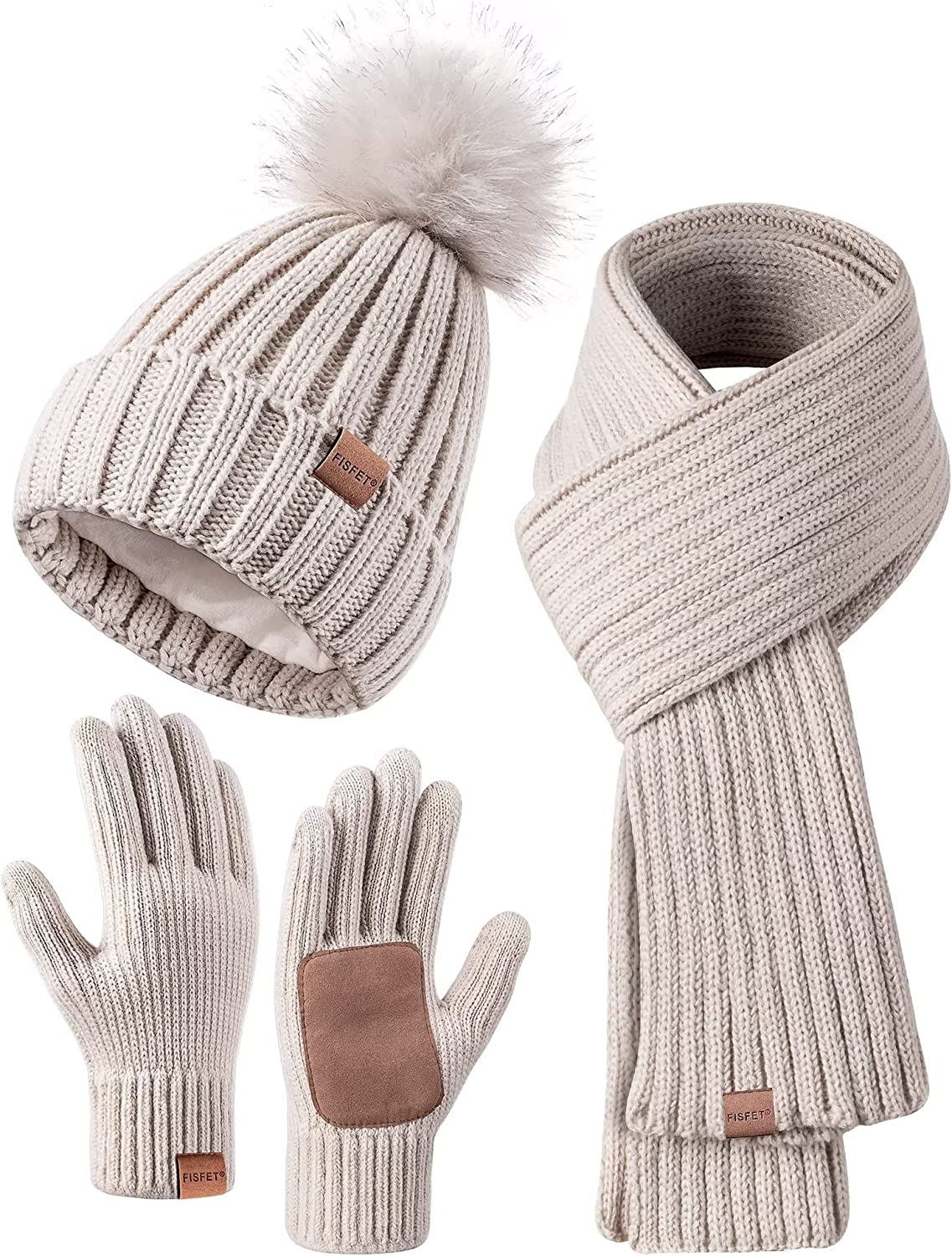 Warm Winter Hat Scarf and Touchscreen Gloves Set
