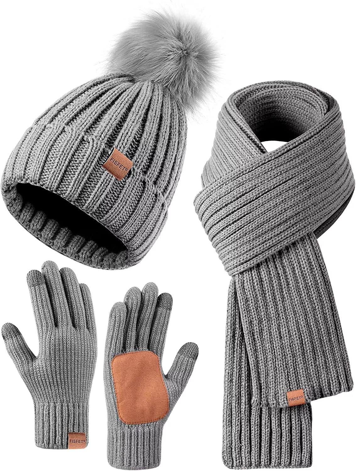 Warm Winter Hat Scarf and Touchscreen Gloves Set