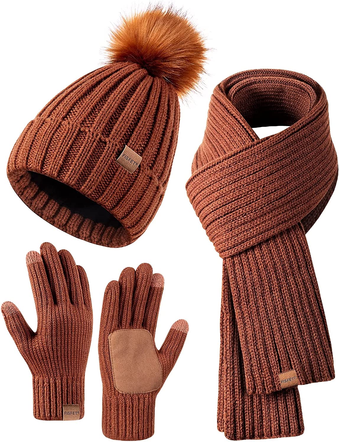 Warm Winter Hat Scarf and Touchscreen Gloves Set