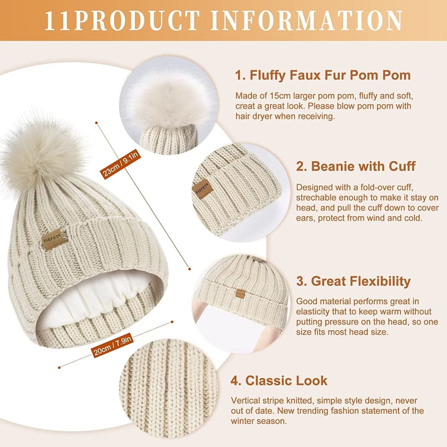 Warm Winter Hat Scarf and Touchscreen Gloves Set