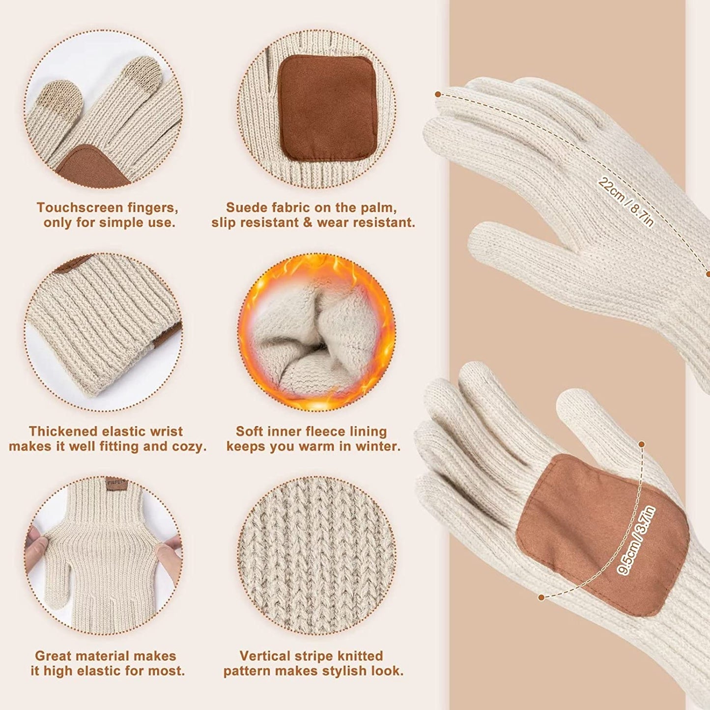 Warm Winter Hat Scarf and Touchscreen Gloves Set