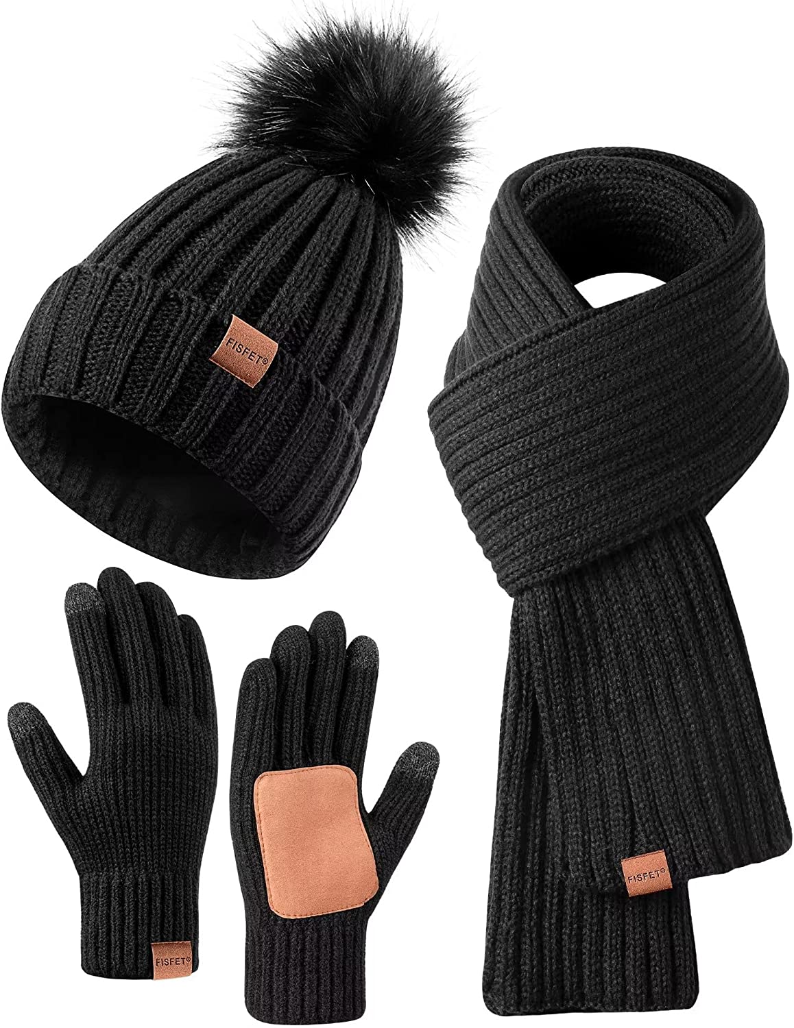 Warm Winter Hat Scarf and Touchscreen Gloves Set