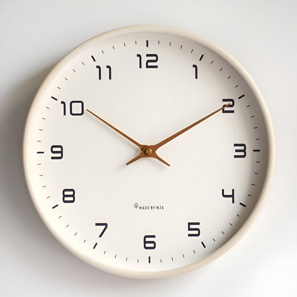 Nordic-Style Silent Quartz Wall Clock with Wood-Look Frame