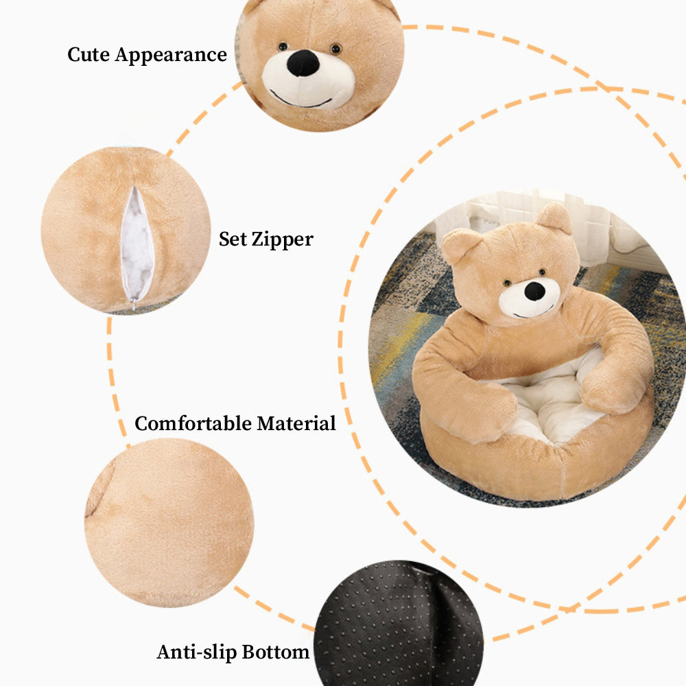 Detachable Bear Cat Bed with Cozy Kerseymere and PP Cotton
