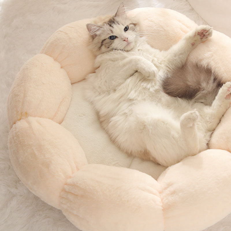 Flower Shape Cat Bed with Soft Rabbit Fleece and Non-Slip Bottom