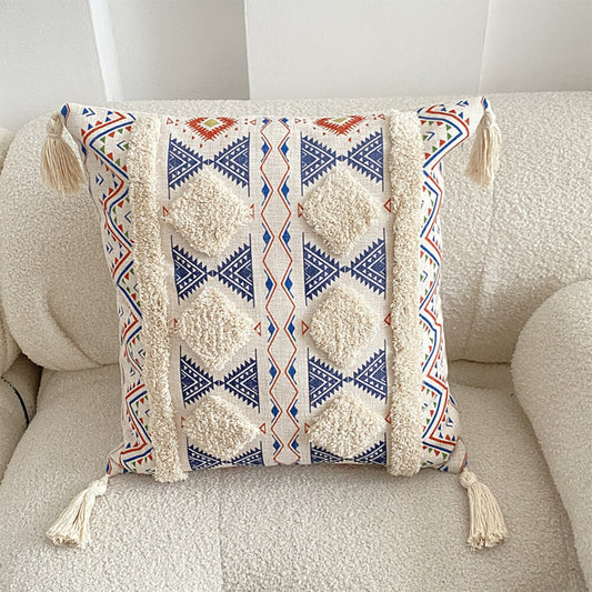 Moroccan Decorative Throw Pillow with Tassels and Tufted Texture