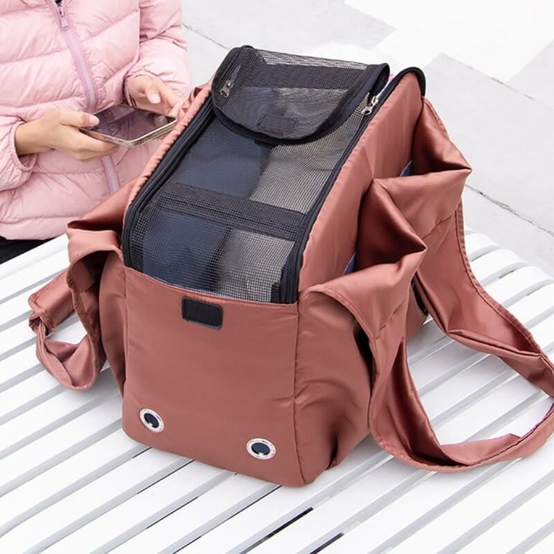 Portable Mesh Dog Carrier Bag with Safety Leash and Pockets