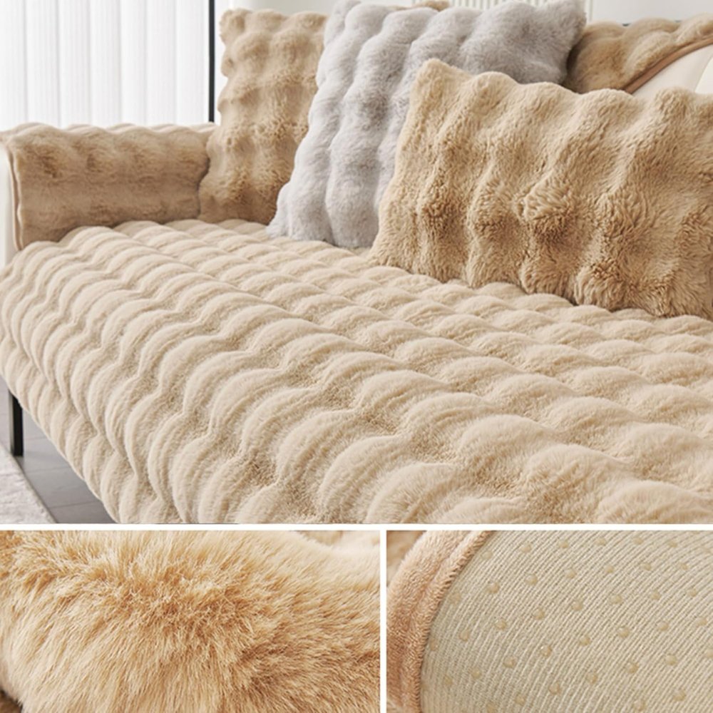Plush Rabbit Fur Dog Sofa Cover with Anti-Slip Backing