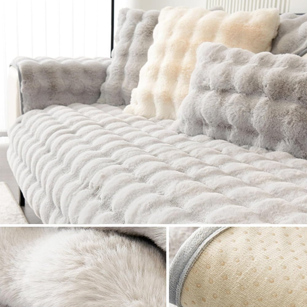 Plush Rabbit Fur Dog Sofa Cover with Anti-Slip Backing