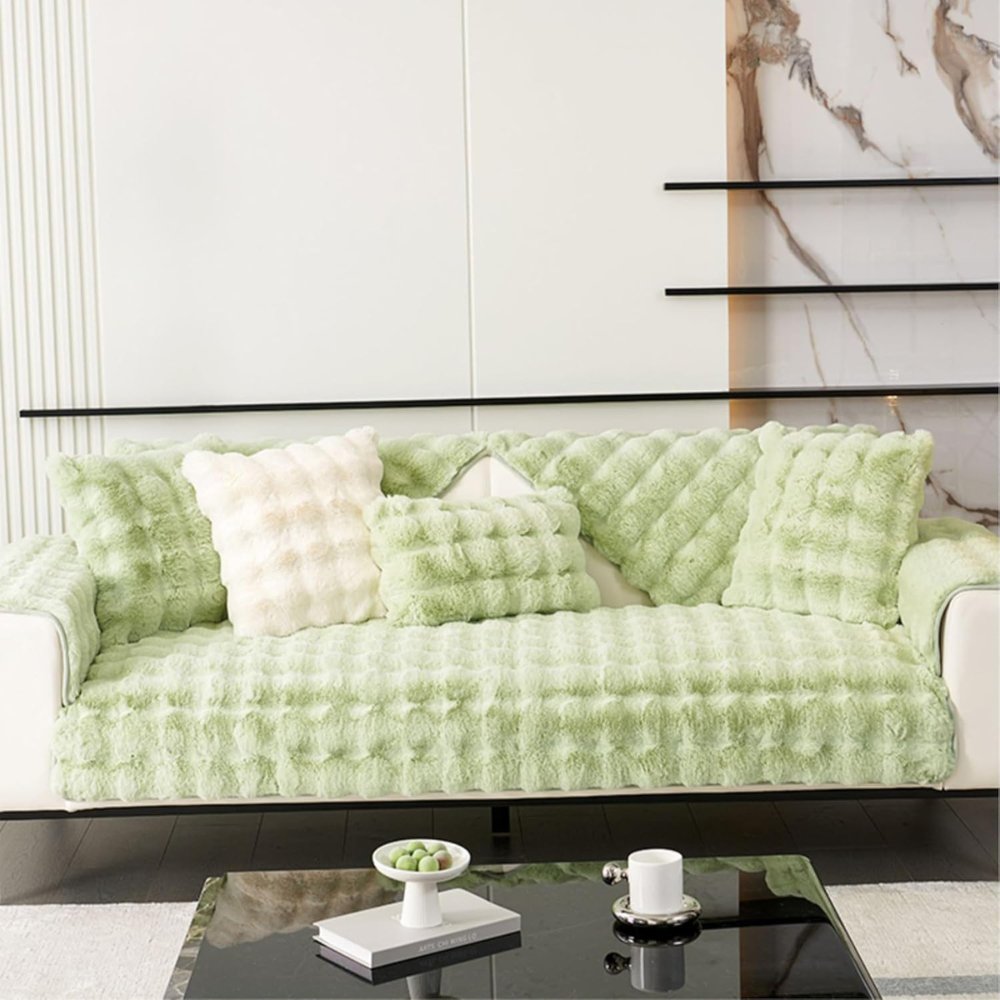 Plush Rabbit Fur Dog Sofa Cover with Anti-Slip Backing
